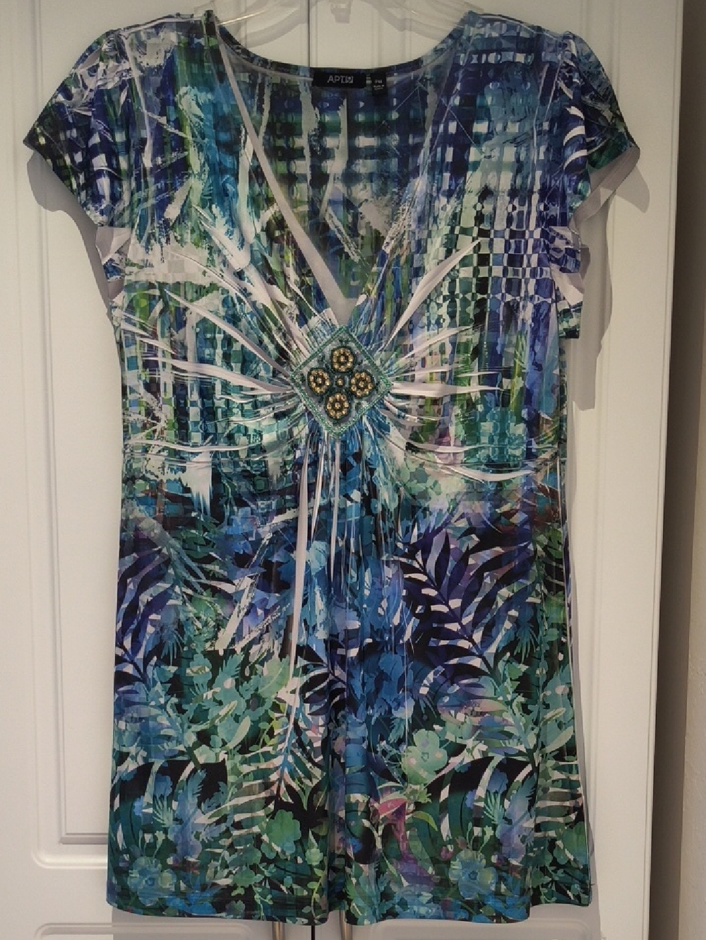 APT. 9 Blue Multi-Print Cap Sleeve Women's Tunic Top